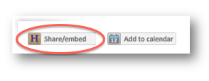 The embed button, on every organization and event page of The History List